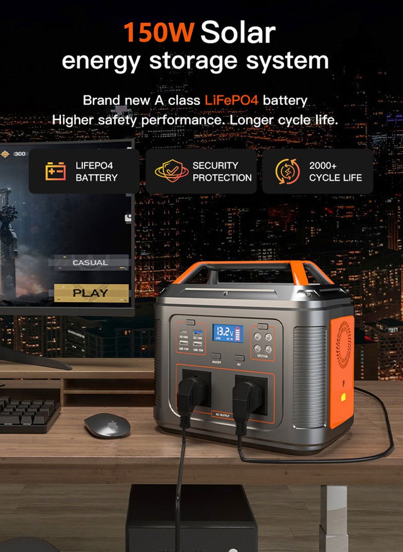 Sharpdo Portable Power Station, 153Wh LiFePO4 (LFP) Battery, 150W AC/100W USB-C Output, 220V AC Outlets/DC Ports and LED Light, Lithium Battery Backup for Home Outdoor Travel Camping Blackout  - Image 2