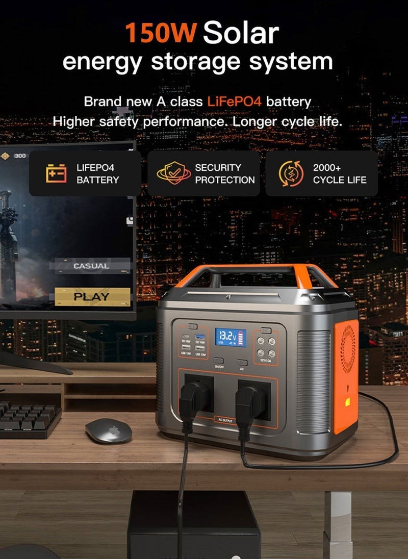 Sharpdo Portable Power Station, 153Wh LiFePO4 (LFP) Battery, 150W AC/ USB-C Output, 220V AC Outlets/DC Ports and LED Light, Lithium Battery Backup for Home Outdoor Travel Camping Blackout - Image 2