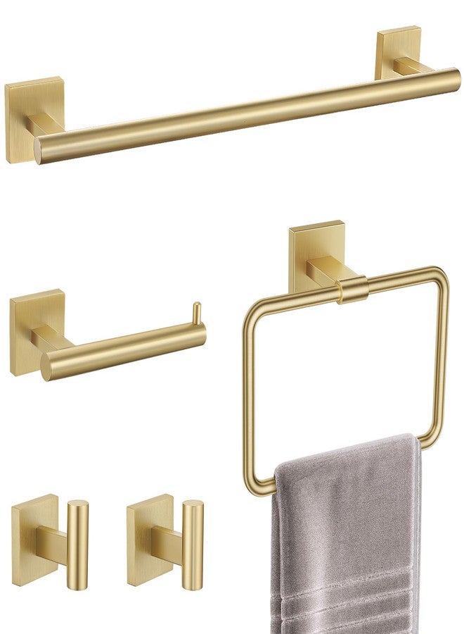 TNOMS Gold Towel Bar Set 5-Piece Brushed Gold Bathroom Hardware Accessories Set Include 23.6in Towel Bar Toilet Paper Holder Towel Ring Towel Hooks,Stainless Steel Towel Holder Set Wall-Mounted - Image 1