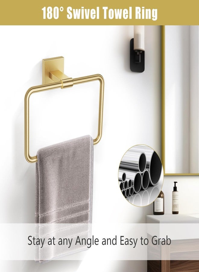 TNOMS Gold Towel Bar Set 5-Piece Brushed Gold Bathroom Hardware Accessories Set Include 23.6in Towel Bar Toilet Paper Holder Towel Ring Towel Hooks,Stainless Steel Towel Holder Set Wall-Mounted - Image 3