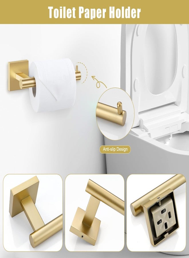 TNOMS Gold Towel Bar Set 5-Piece Brushed Gold Bathroom Hardware Accessories Set Include 23.6in Towel Bar Toilet Paper Holder Towel Ring Towel Hooks,Stainless Steel Towel Holder Set Wall-Mounted - Image 4