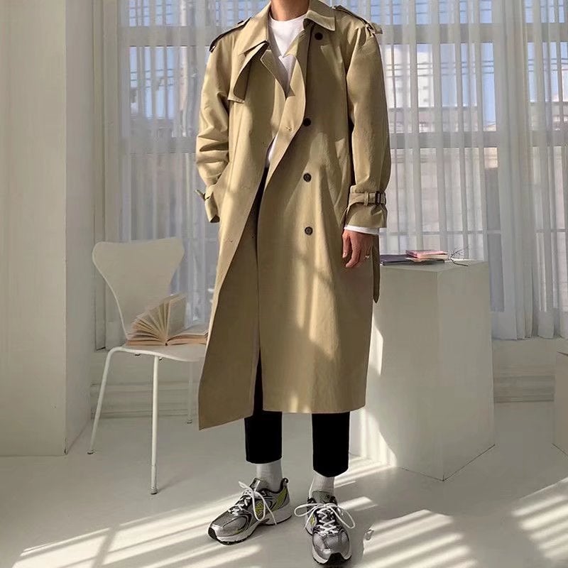 Men's Mid-Length Trench Coat and Autumn New Fashion Stylish Drape Loose Versatile British Style Overcoat Jacket