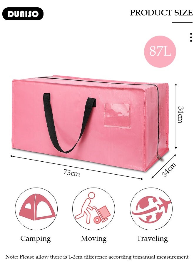 DUNISO 2PCS Large Moving Bags, Foldable Large Capacity Woven Bags with Double Zippers, Clothes Storage Bag for Bedding, Space Saver, Clothes Organiser, Duffle Bag for College Dorm Travel Clothes Blankets Bedding  - Image 2