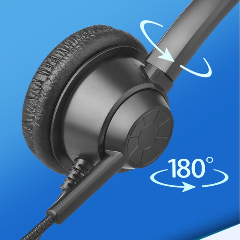 USB Wired Computer Headset with Microphone Universal Office Call Center Single-Sided Headphone Support Volume Control Mute Cancelling Suitable for Telephone Operator Computer PC Laptop Gaming - Image 5