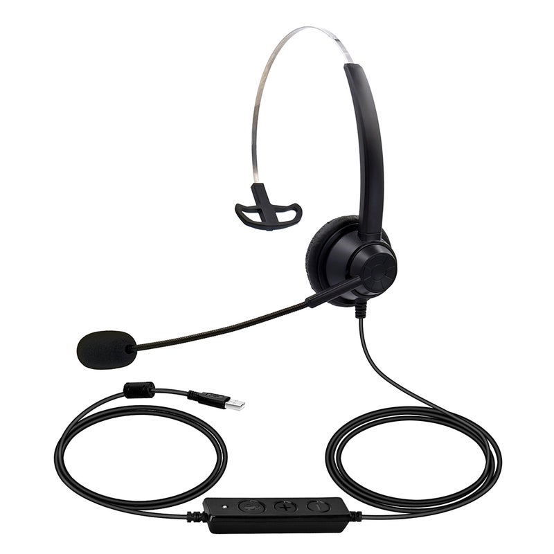 USB Wired Computer Headset with Microphone Universal Office Call Center Single-Sided Headphone Support Volume Control Mute Cancelling Suitable for Telephone Operator Computer PC Laptop Gaming - Image 1