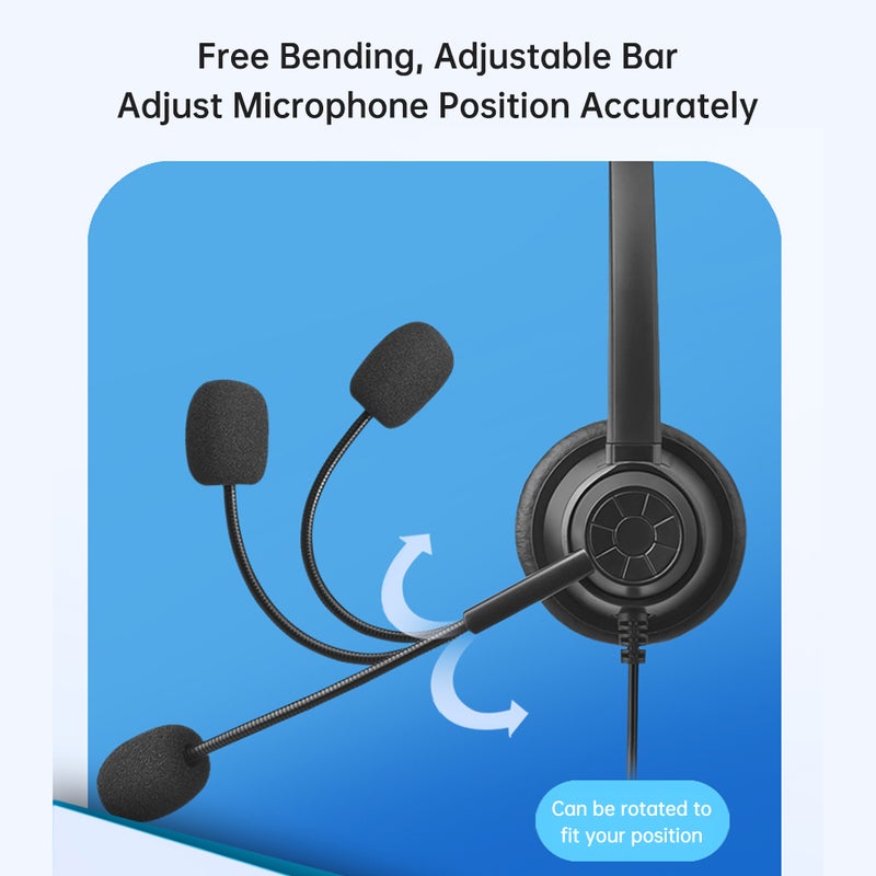 USB Wired Computer Headset with Microphone Universal Office Call Center Single-Sided Headphone Support Volume Control Mute Cancelling Suitable for Telephone Operator Computer PC Laptop Gaming - Image 3