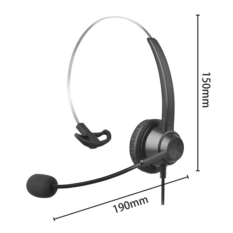 USB Wired Computer Headset with Microphone Universal Office Call Center Single-Sided Headphone Support Volume Control Mute Cancelling Suitable for Telephone Operator Computer PC Laptop Gaming - Image 2