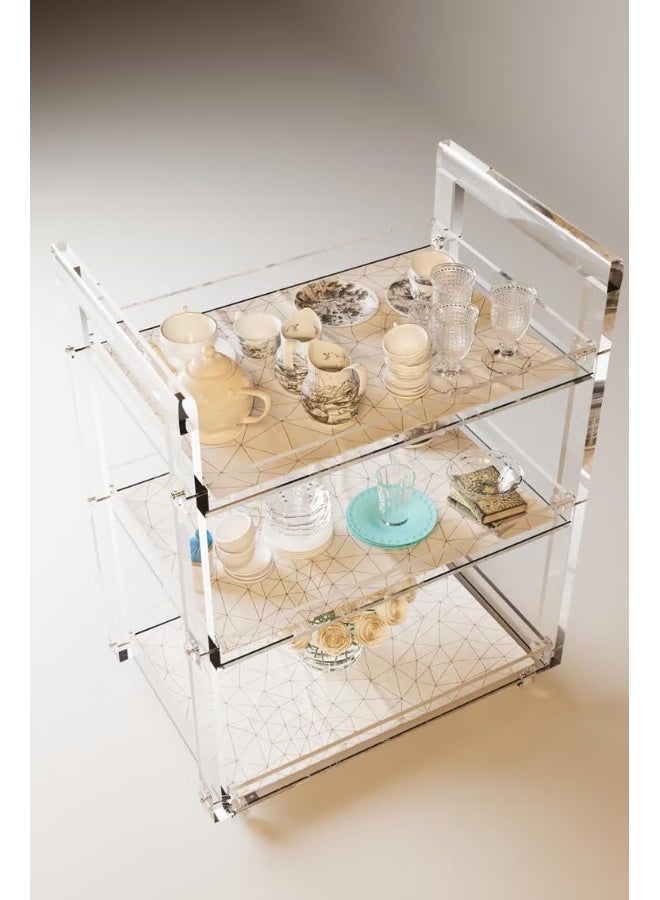 Horoof Market Horoof Home® Premium Acrylic Rolling Serving Cart – 3-Tier Transparent Design, Smooth Wheels, Clear Finish, 88×68×45 cm, Modern Storage Solution, TR019  - Image 2