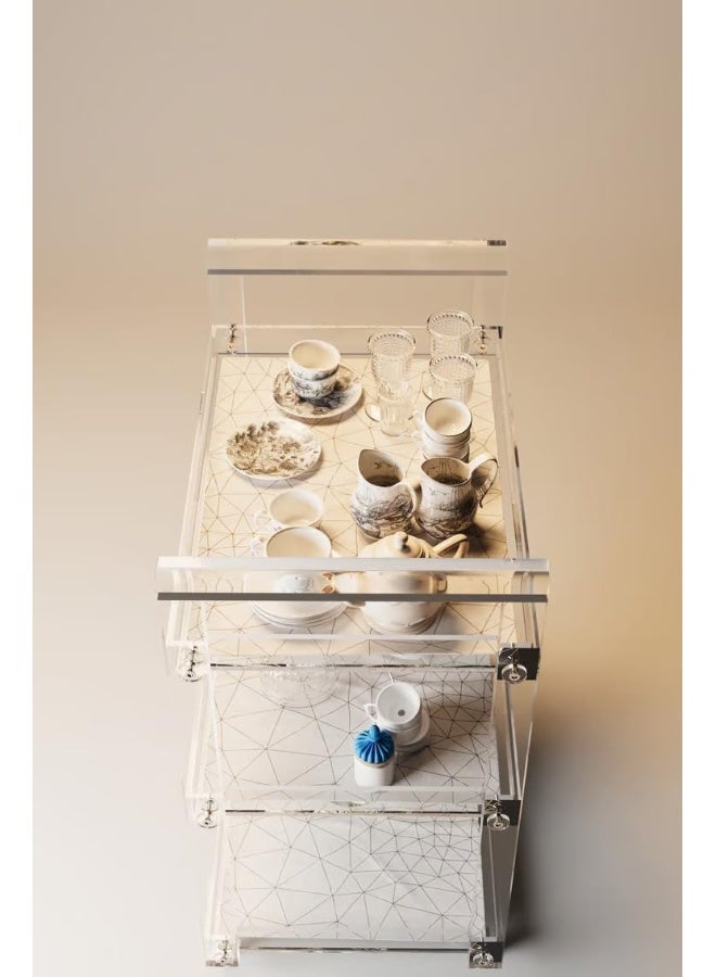 Horoof Market Horoof Home® Premium Acrylic Rolling Serving Cart – 3-Tier Transparent Design, Smooth Wheels, Clear Finish, 88×68×45 cm, Modern Storage Solution, TR019  - Image 4
