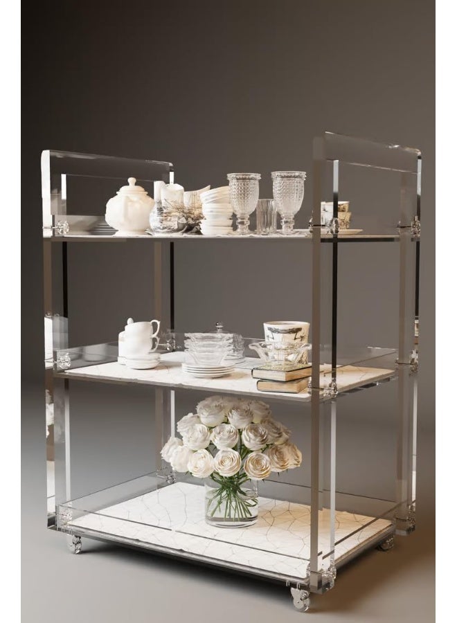 Horoof Market Horoof Home® Premium Acrylic Rolling Serving Cart – 3-Tier Transparent Design, Smooth Wheels, Clear Finish, 88×68×45 cm, Modern Storage Solution, TR019  - Image 1