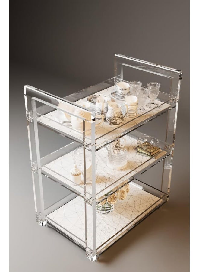 Horoof Market Horoof Home® Premium Acrylic Rolling Serving Cart – 3-Tier Transparent Design, Smooth Wheels, Clear Finish, 88×68×45 cm, Modern Storage Solution, TR019  - Image 5