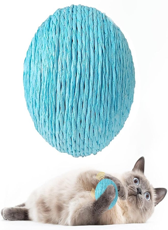 SLAUNT Cat Sisal Ball Toy,Squeak Interactive Cat Toys for Indoors Cats,Natural Sisal Scratcher, Spinning Ball for Boring Cat (Blue) - Image 1