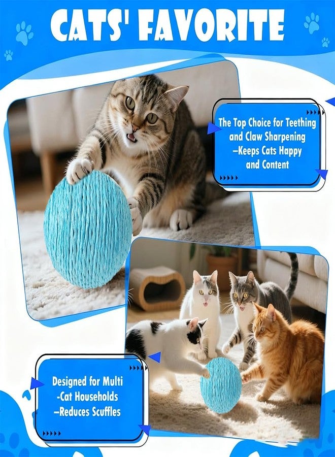 SLAUNT Cat Sisal Ball Toy,Squeak Interactive Cat Toys for Indoors Cats,Natural Sisal Scratcher, Spinning Ball for Boring Cat (Blue) - Image 4