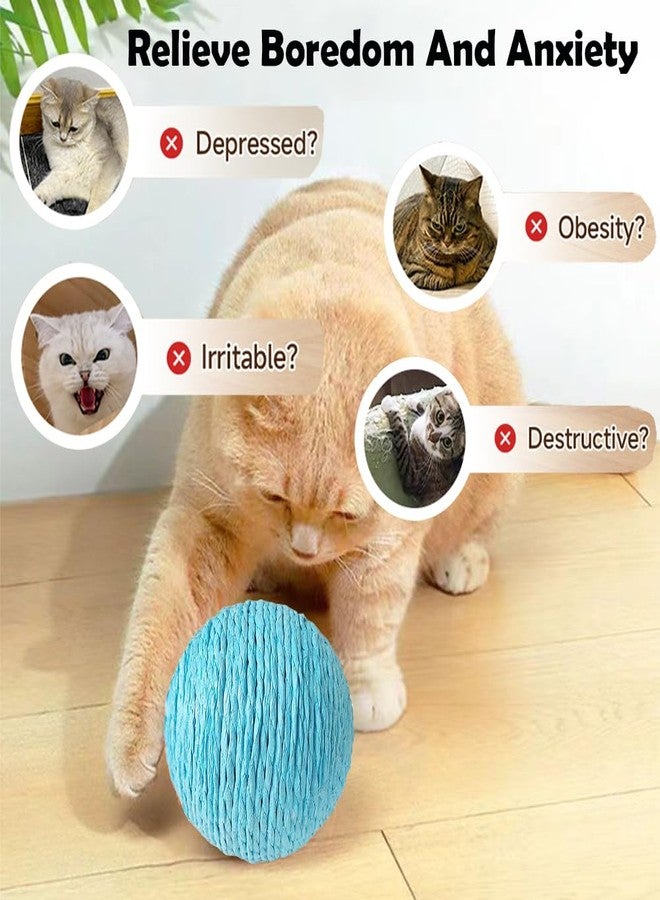 SLAUNT Cat Sisal Ball Toy,Squeak Interactive Cat Toys for Indoors Cats,Natural Sisal Scratcher, Spinning Ball for Boring Cat (Blue) - Image 5