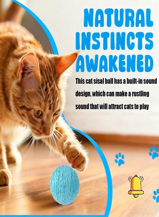 SLAUNT Cat Sisal Ball Toy,Squeak Interactive Cat Toys for Indoors Cats,Natural Sisal Scratcher, Spinning Ball for Boring Cat (Blue) - Image 3