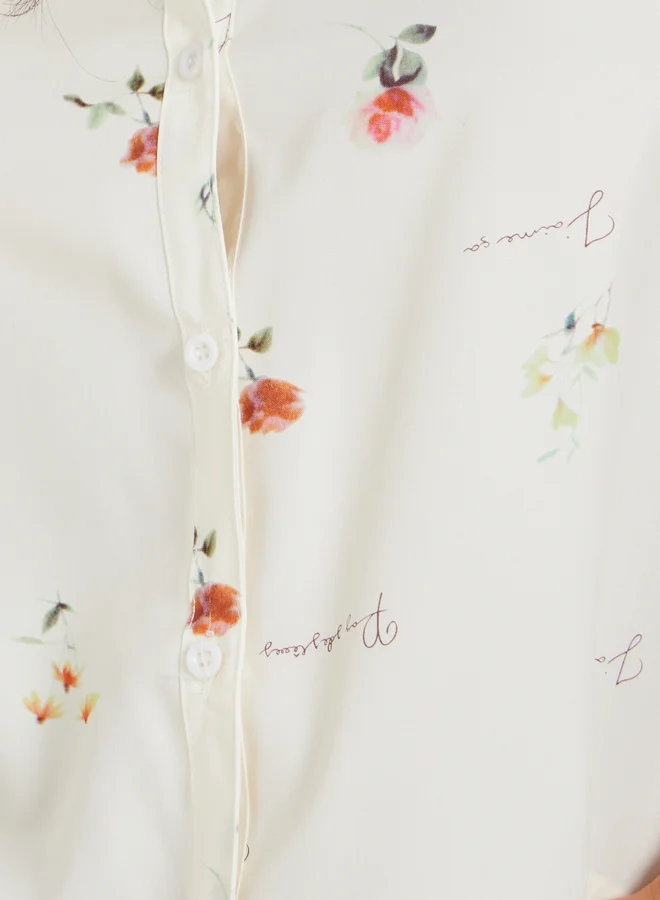 Take Two Floral Print Spread Collar Oversized Shirt