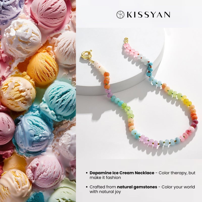 KissYan Beaded Gemstone Necklace for Women, Colorful Boho Bead Choker Natural Stone Surfer Beach Necklaces 14K Gold Plated Summer Handmade Jewelry(J06) - Image 2