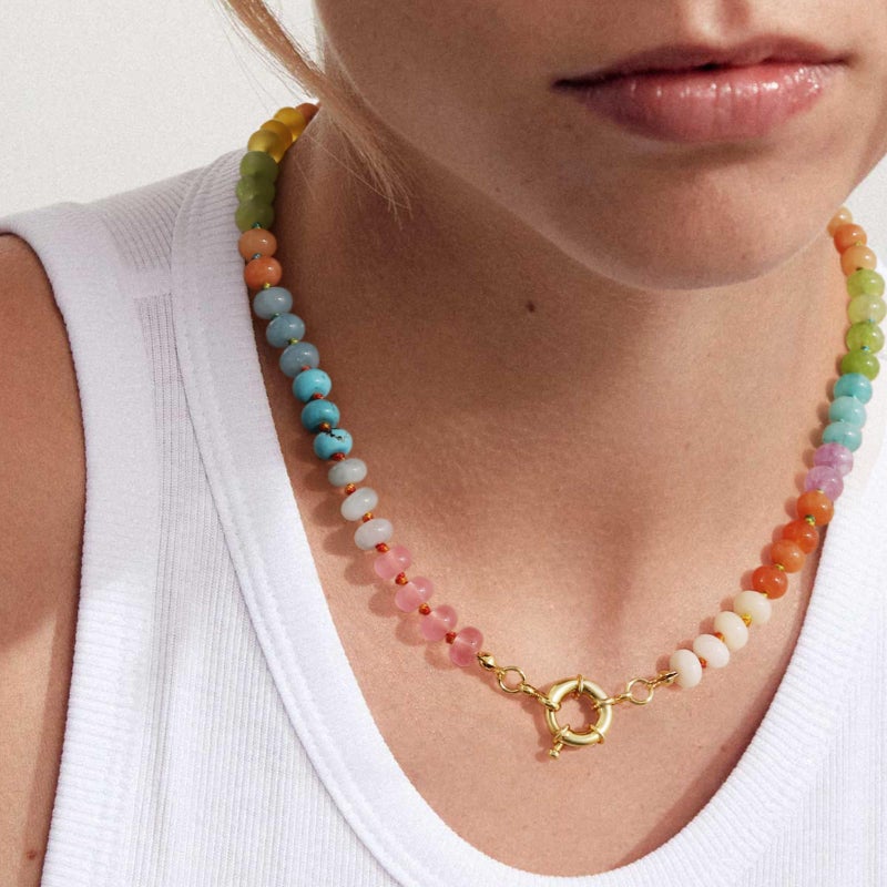KissYan Beaded Gemstone Necklace for Women, Colorful Boho Bead Choker Natural Stone Surfer Beach Necklaces 14K Gold Plated Summer Handmade Jewelry(J06) - Image 4