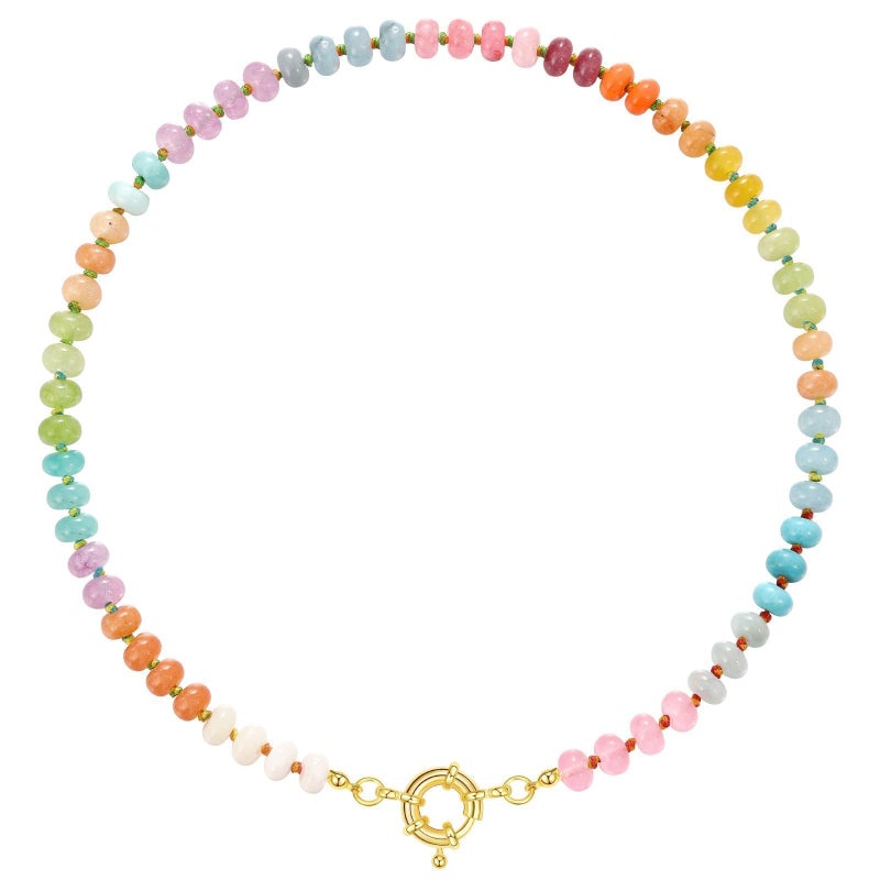 KissYan Beaded Gemstone Necklace for Women, Colorful Boho Bead Choker Natural Stone Surfer Beach Necklaces 14K Gold Plated Summer Handmade Jewelry(J06) - Image 1