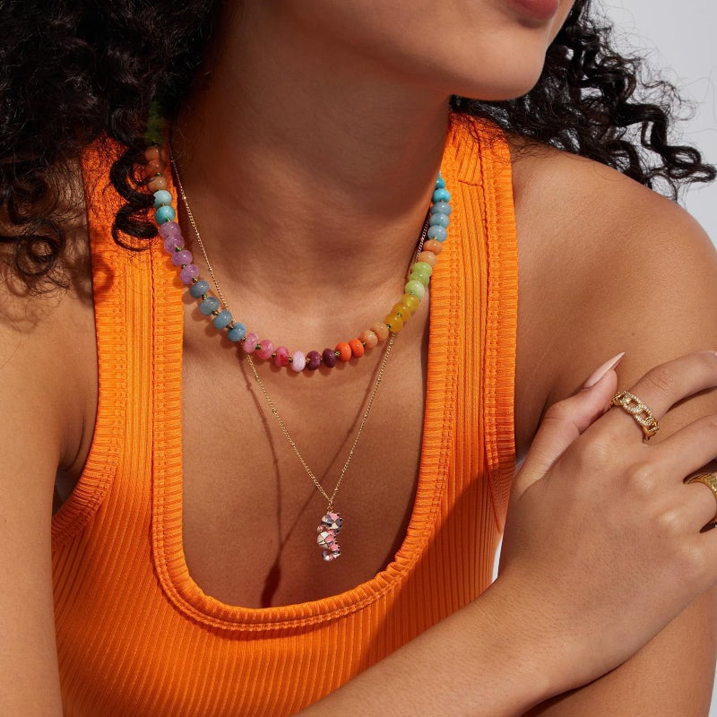 KissYan Beaded Gemstone Necklace for Women, Colorful Boho Bead Choker Natural Stone Surfer Beach Necklaces 14K Gold Plated Summer Handmade Jewelry(J06) - Image 3