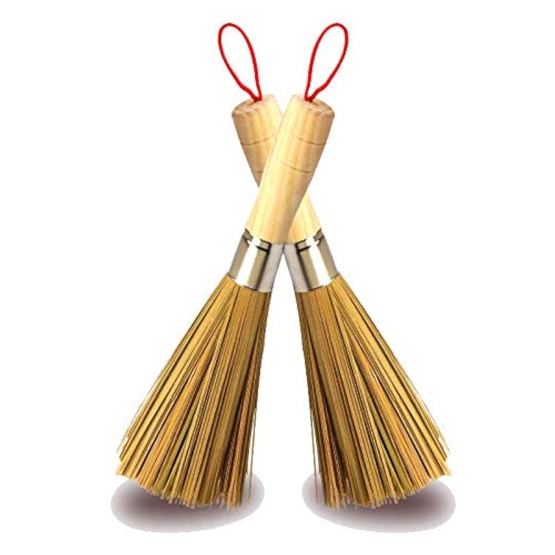 Melostu 2 Pack Cleaning Whisk Traditional Natural Bamboo Wok Brushes Dishwashing Kitchen Tools Traditional Natural Bamboo Cleaning Brushes 