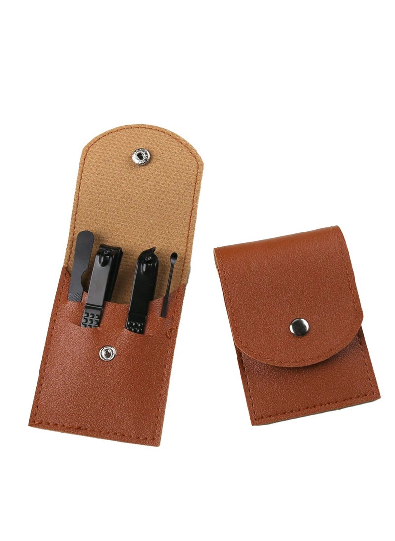 amazing.EGP Nail Clipper Set, 4pcs Stainless Steel Nail Clipper Kit with Brown Case, Cleaner, Dead Skin Remover Quickly Manicure Tools Stainless Steel for Men Women Nail Cleaner  - Image 1