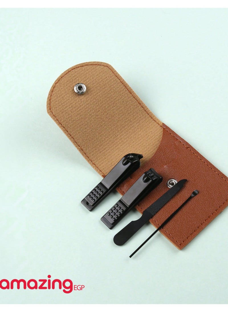 amazing.EGP Nail Clipper Set, 4pcs Stainless Steel Nail Clipper Kit with Brown Case, Cleaner, Dead Skin Remover Quickly Manicure Tools Stainless Steel for Men Women Nail Cleaner  - Image 3