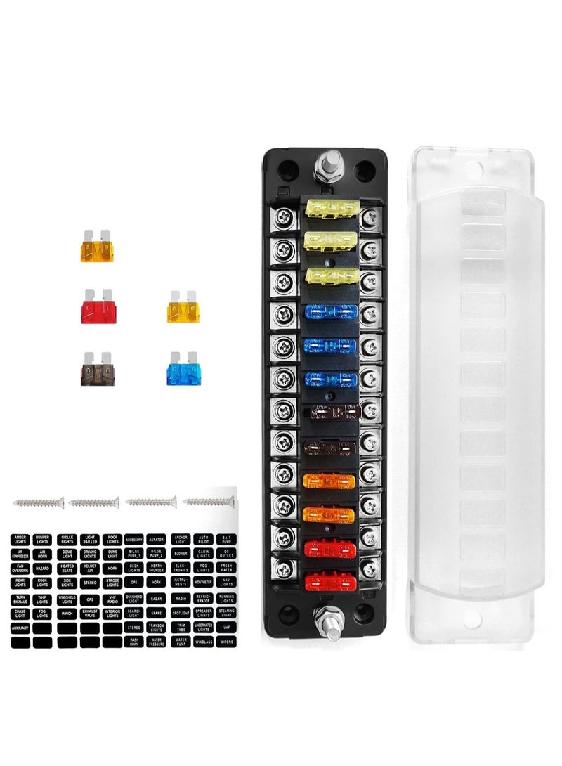 KASTWAVE 12 Way Blade Fuse Block,12 Circuit ATC/ATO Fuse Box Holder with LED Indicator Waterproof Protection Cover Sticker for Automotive Truck Boat Marine RV - Image 1