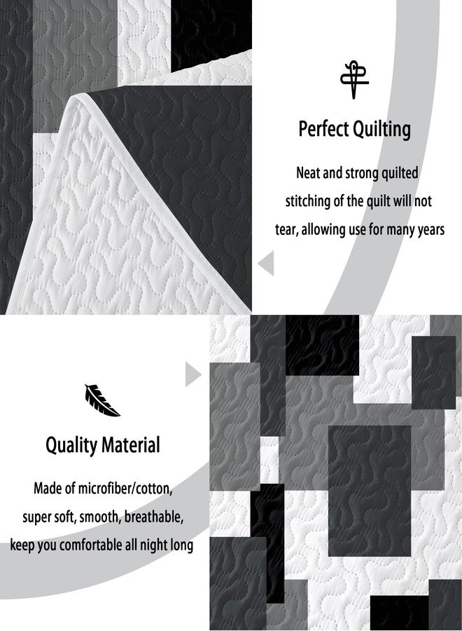 Tyrot 3 Piece Black Grey Quilt Set California King Size Black White Geometric Reversible Bedding Set Microfiber Lightweight Bedspread Coverlet with 2 Sham Modern Bed Covers for All Season, 118''x106'' - Image 4