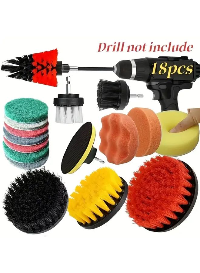 18 Piece Drill Brush Attachment Kit For Bathroom Tile Floor And Car Cleaning - Image 2
