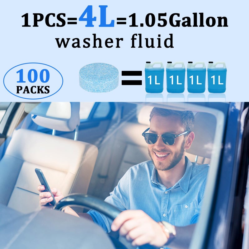Vigorder 100 Pieces Windshield Washer Tablets,1 Piece Makes 1 Gallon Windshield Washer Fluid, Professional Car Window Cleaner, Remove Glass Stains, (Winter: Use With De-Icer or Methanol) - Image 2