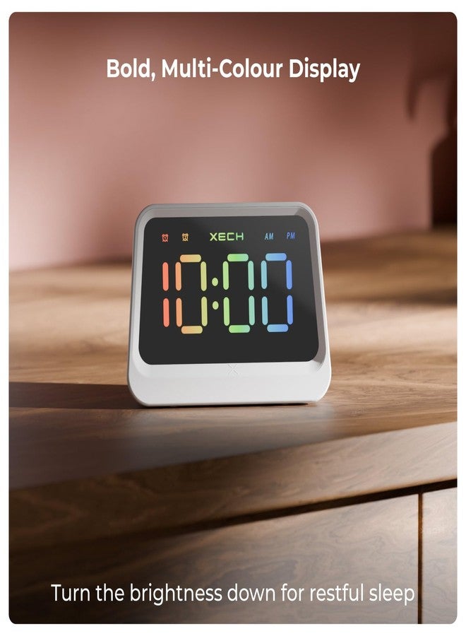 Xech ساعة منبه رقمية من Xech مع حامل أقلام | قابلة للشحن، منبهان مزدوجان بصوت عالٍ، مزامنة تلقائية للوقت عبر البلوتوث، ساعة مكتب متعددة الألوان | هدية للأطفال والرجال والنساء | منظم طاولة للدراسة (بريزم لايت) - Image 4