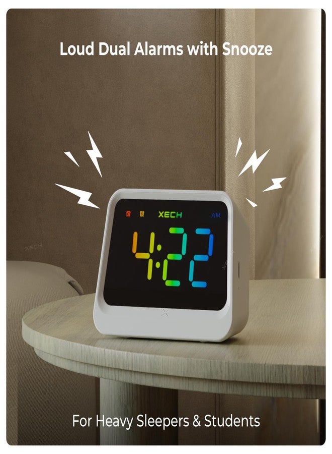 Xech ساعة منبه رقمية من Xech مع حامل أقلام | قابلة للشحن، منبهان مزدوجان بصوت عالٍ، مزامنة تلقائية للوقت عبر البلوتوث، ساعة مكتب متعددة الألوان | هدية للأطفال والرجال والنساء | منظم طاولة للدراسة (بريزم لايت) - Image 2