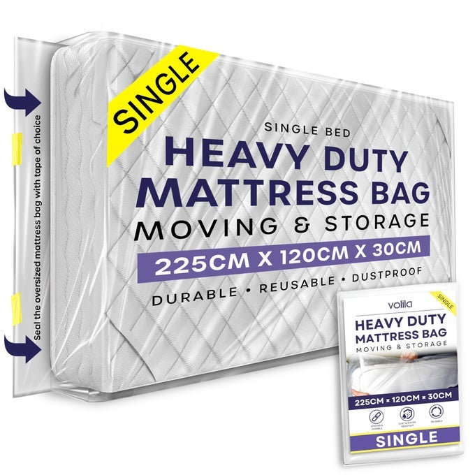 SINGLE SIZE HEAVY DUTY MATTRESS BAG FOR MOVING AND STORAGE REUSABLE WATERPROOF MATTRESS COVER FOR MOVING STORAGE AND PROTECT BEDS FROM STAINS DUST AND PEST DAMAGE
