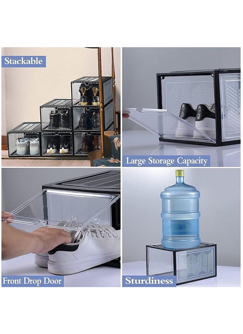 Arabest Shoe Storage Box, 4 Pack Shoe Organizer with Transparent Lid, Stackable Storage Container for Shoes Clothes Toys Cosmetics (Black)  - Image 5