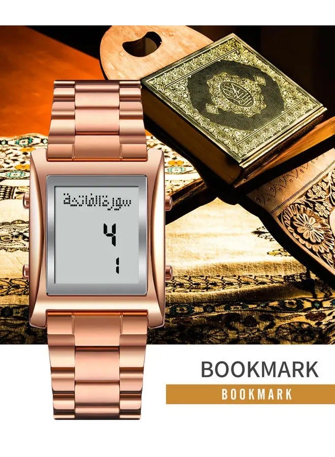 ساعة يد فاخرة من الفولاذ المقاوم للصدأ مزودة بمنبه رقمي للأذان - Image 3