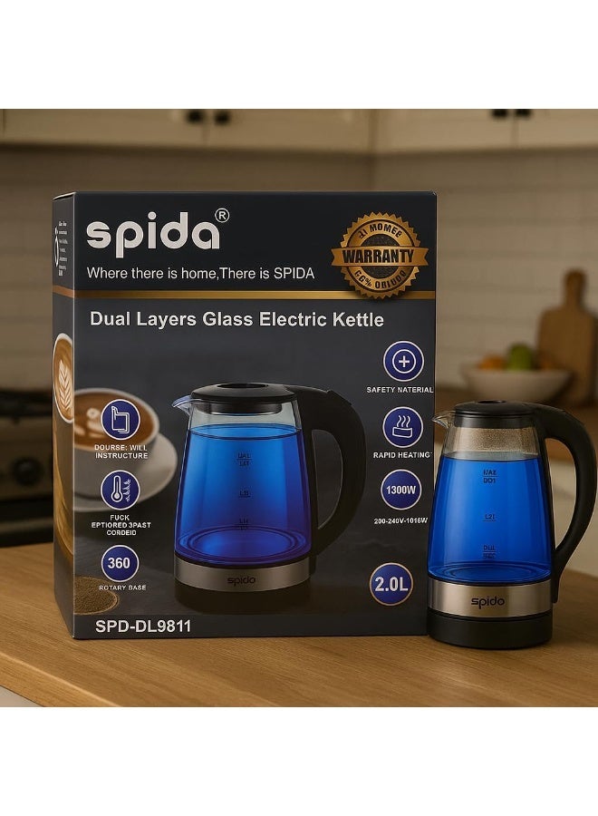 سبيدا غلاية كهربائية SPD-DL9811 سعة 2 ل وقدرة 1800 وات من زجاج مزدوج الطبقات مع إضاءة ليد بتصميم آمن وبارد الملمس مع لمسة نهائية أنيقة من سبيدا - Image 3