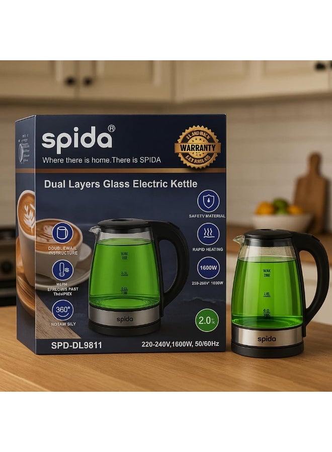 سبيدا غلاية كهربائية SPD-DL9811 سعة 2 ل وقدرة 1800 وات من زجاج مزدوج الطبقات مع إضاءة ليد بتصميم آمن وبارد الملمس مع لمسة نهائية أنيقة من سبيدا - Image 2