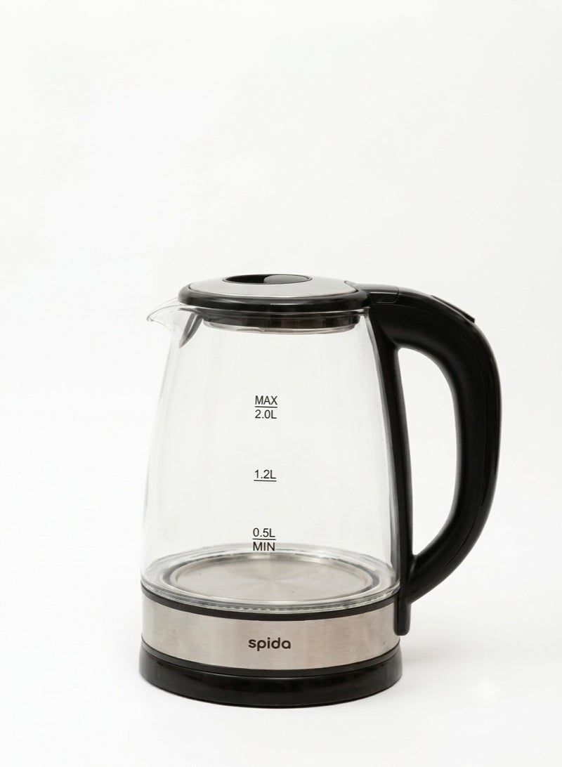 Spida SPD-DL9811 2L 1800W Electric Kettle – Double Layer Glass with LED Light – Safe and cool-touch design with sleek finish.