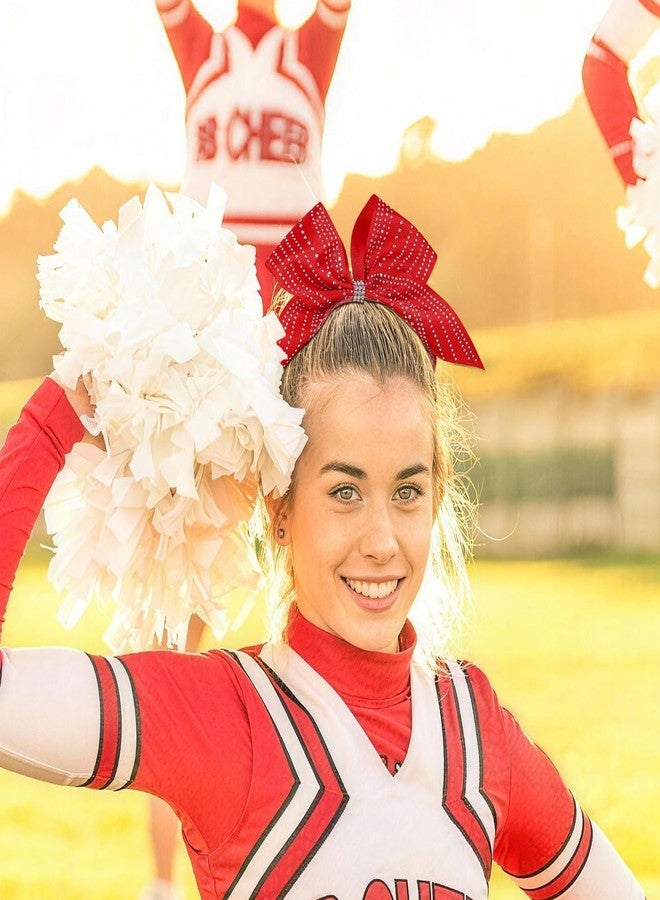 CN 10PCS 7.5" Rhinestones Large Glitter Cheer Hair Bows for Cheerleading, Red Jumbo Cheer Bow with Ponytail Holder for Teen Girls Softball Cheerleader College Sports Competition - Image 2