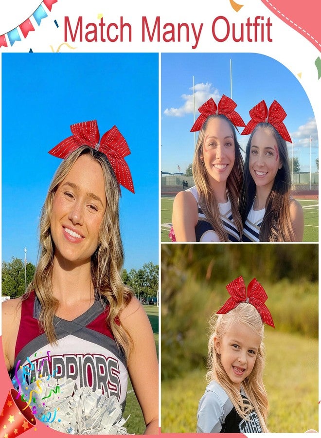 CN 10PCS 7.5" Rhinestones Large Glitter Cheer Hair Bows for Cheerleading, Red Jumbo Cheer Bow with Ponytail Holder for Teen Girls Softball Cheerleader College Sports Competition - Image 4