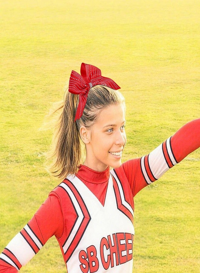 CN 10PCS 7.5" Rhinestones Large Glitter Cheer Hair Bows for Cheerleading, Red Jumbo Cheer Bow with Ponytail Holder for Teen Girls Softball Cheerleader College Sports Competition - Image 5