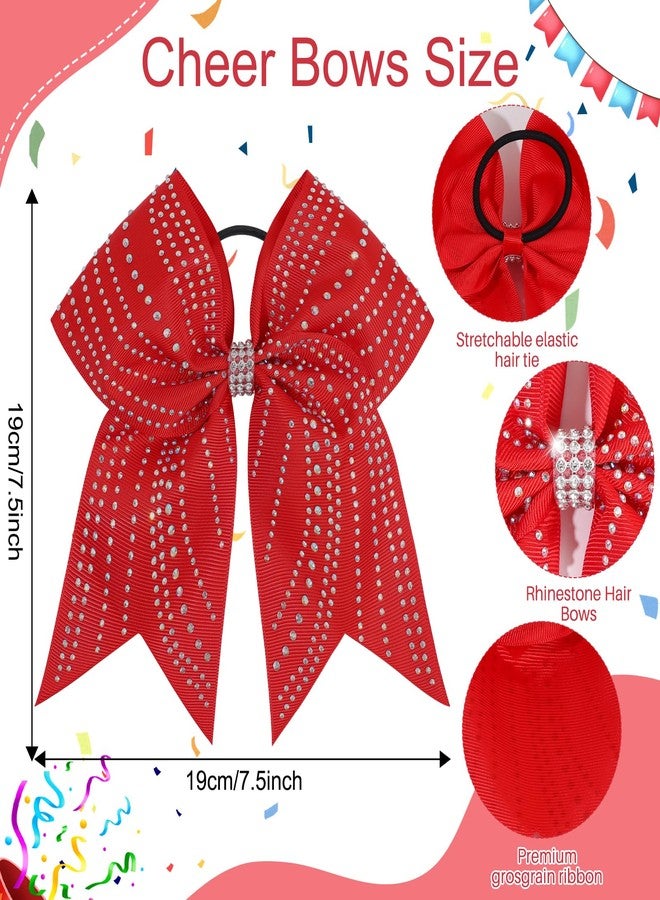 CN 10PCS 7.5" Rhinestones Large Glitter Cheer Hair Bows for Cheerleading, Red Jumbo Cheer Bow with Ponytail Holder for Teen Girls Softball Cheerleader College Sports Competition - Image 3
