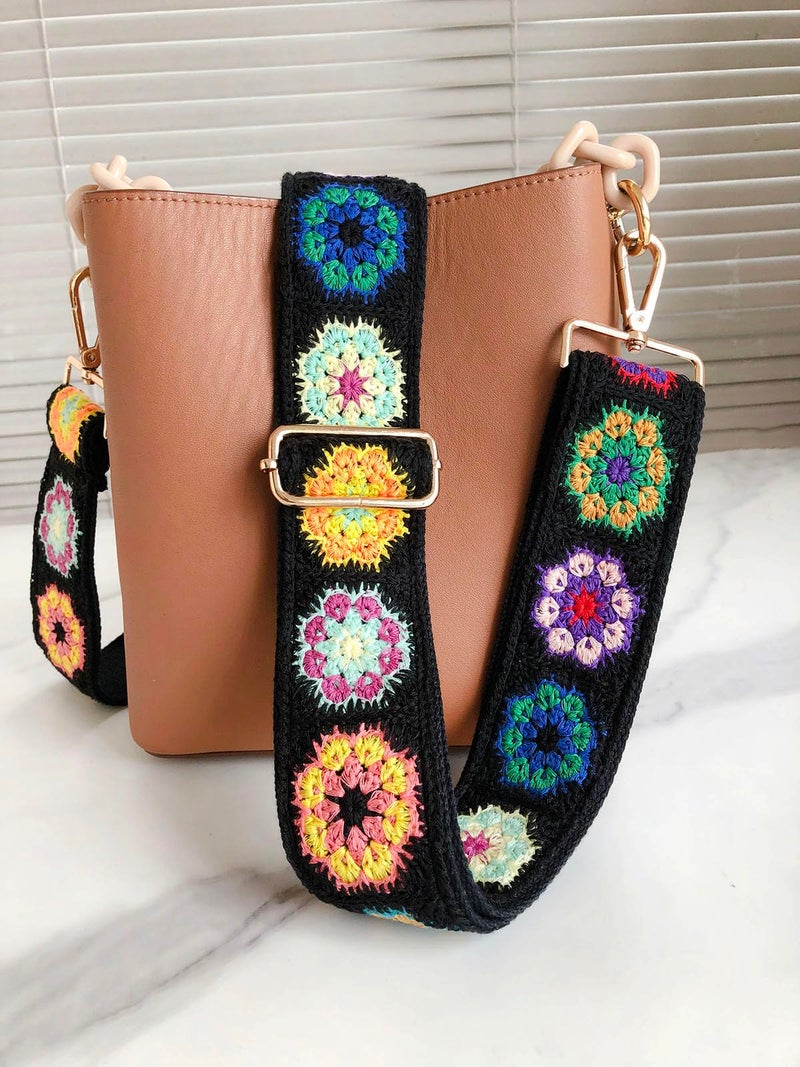TCOMVEZ Crochet Flower Black Purse Straps Replacement Crossbody for Handbags Women Guitar Strap 2 inch Wide Adjustable Bag Strap… - Image 2