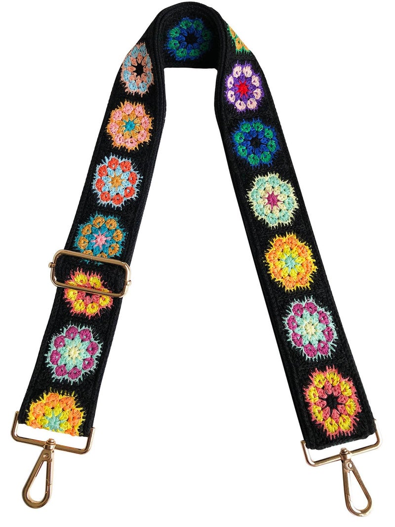TCOMVEZ Crochet Flower Black Purse Straps Replacement Crossbody for Handbags Women Guitar Strap 2 inch Wide Adjustable Bag Strap… - Image 1