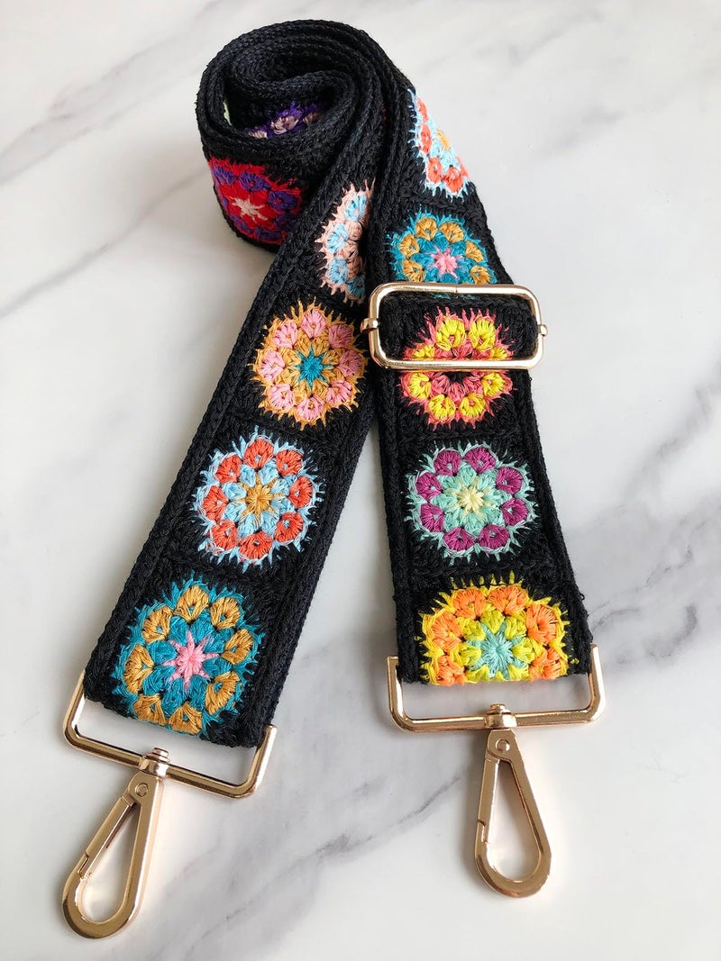 TCOMVEZ Crochet Flower Black Purse Straps Replacement Crossbody for Handbags Women Guitar Strap 2 inch Wide Adjustable Bag Strap… - Image 4