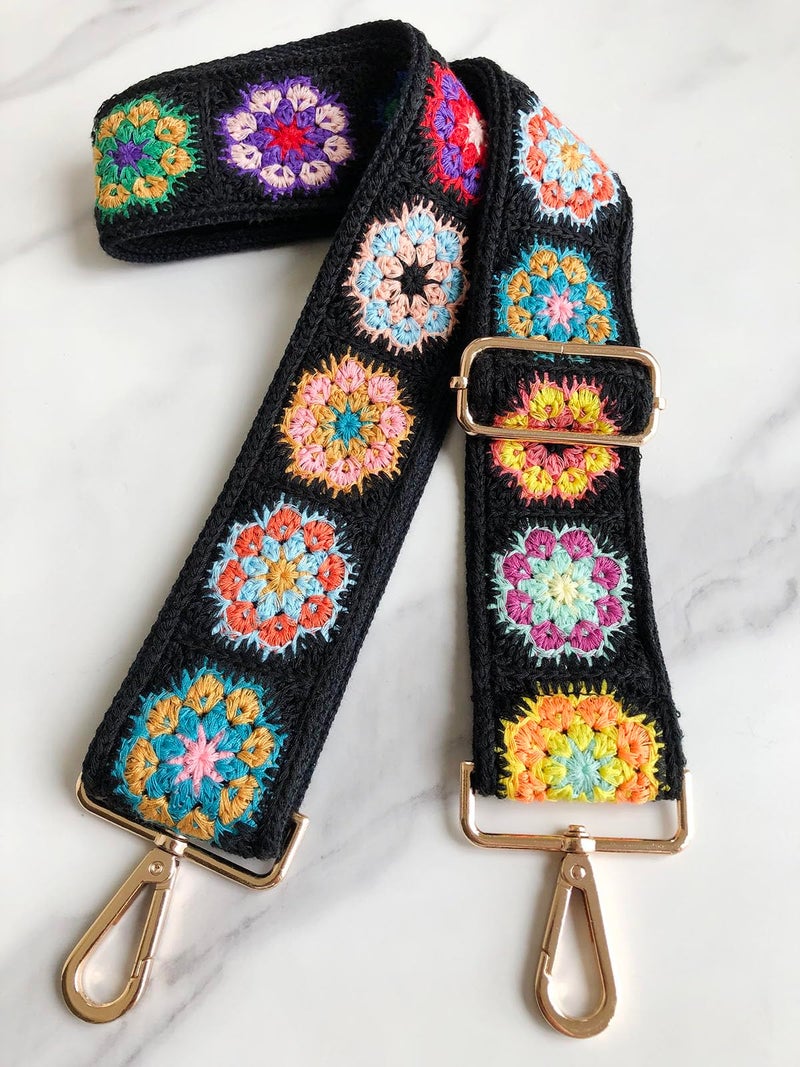 TCOMVEZ Crochet Flower Black Purse Straps Replacement Crossbody for Handbags Women Guitar Strap 2 inch Wide Adjustable Bag Strap… - Image 3