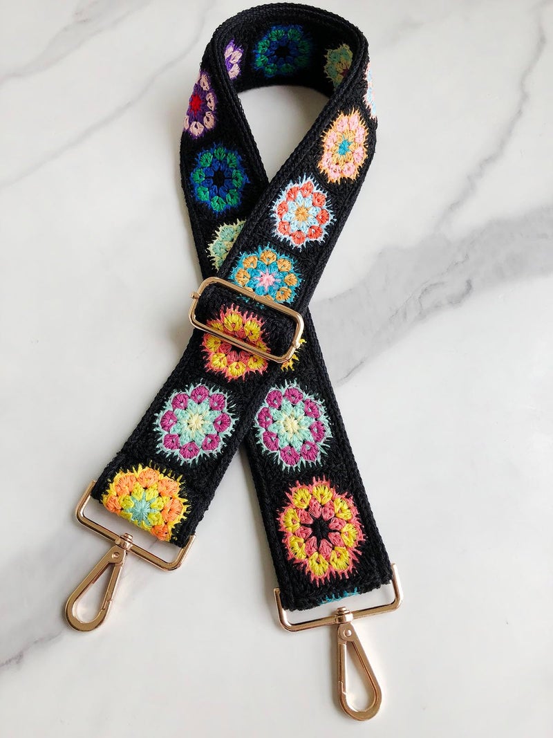 TCOMVEZ Crochet Flower Black Purse Straps Replacement Crossbody for Handbags Women Guitar Strap 2 inch Wide Adjustable Bag Strap… - Image 5