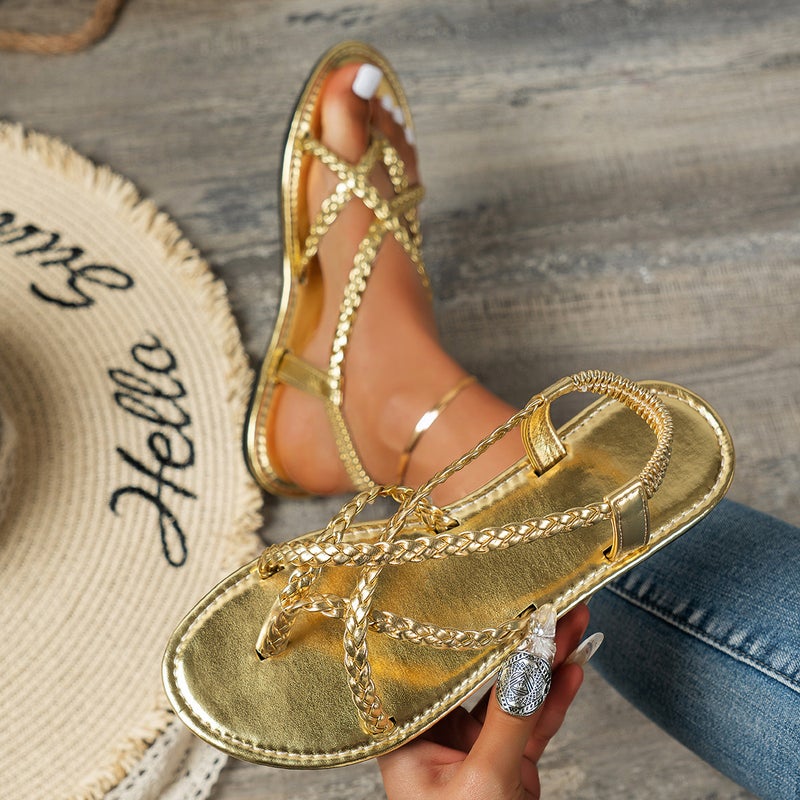 Women's Flat Sandals Roman Style Woven PU Sandals - Image 2
