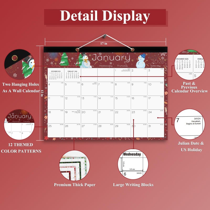 Ymumuda Desk Calendar 2026-2027 Wall Calendar 2 in 1, Monthly Desk Calendar 2026 from JAN.2026 to JUN.2027, 18-Month, Large 12"Ã—17", Waterproof Cover, Hanging Rope, Home/office/School Planners - Image 3